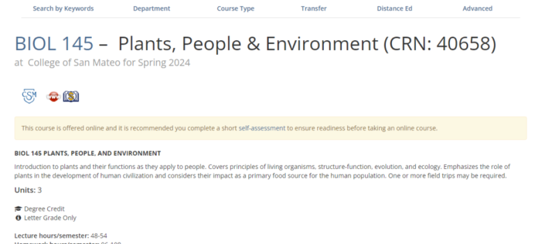 A screenshot of a course description.