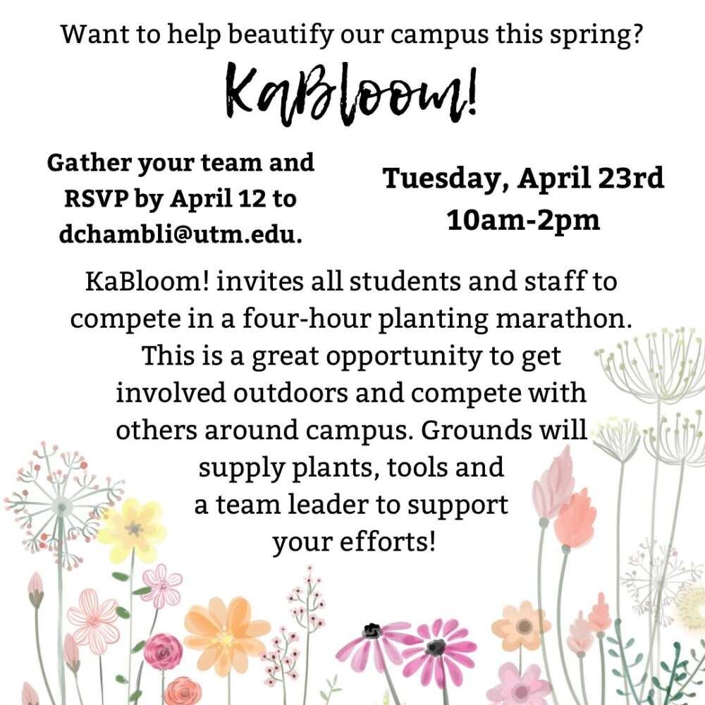 An event announcement with illustrations of flowers.