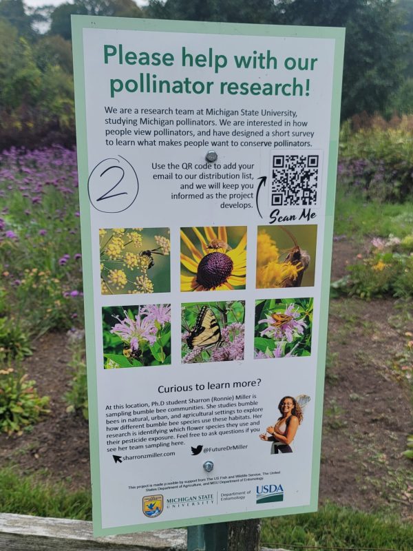 Image: Michigan State University asks garden visitors to participate in their research by using a QR code to take a short survey on "what makes people want to conserve pollinators." Credit: Laura Rost / Xerces Society.