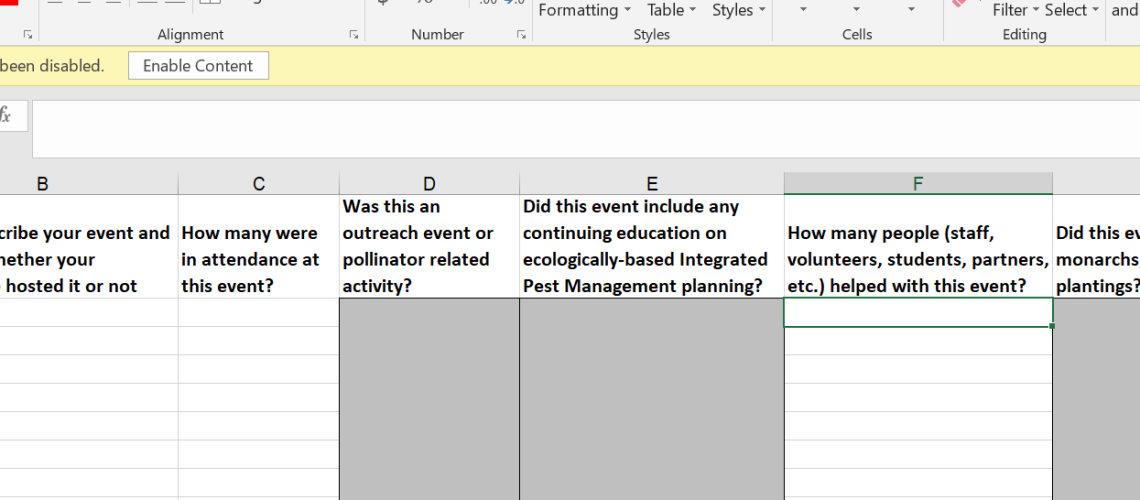 Affilaite Spreadsheet Screenshot. Bee City USA/ Carly Hirschmann